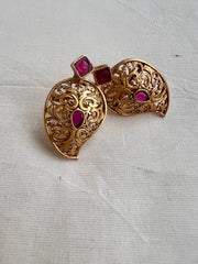 Gold polish ruby paisley studs-Earrings-CI-House of Taamara