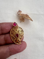 Gold polish ruby paisley studs-Earrings-CI-House of Taamara