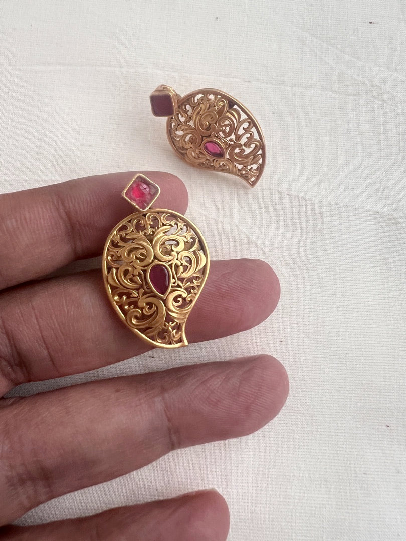 Gold polish ruby paisley studs-Earrings-CI-House of Taamara