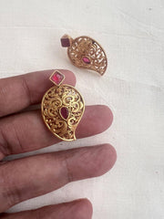 Gold polish ruby paisley studs-Earrings-CI-House of Taamara