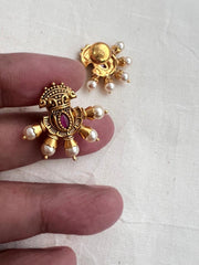 Gold polish ruby & pearl studs-Earrings-CI-House of Taamara