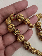 Gold polish ruby stone with nakash work beads chain-Silver Neckpiece-CI-House of Taamara