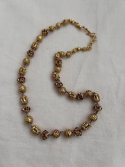 Gold polish ruby stone with nakash work beads chain-Silver Neckpiece-CI-House of Taamara