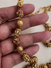 Gold polish ruby stone with nakash work beads chain-Silver Neckpiece-CI-House of Taamara