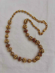 Gold polish ruby stone with nakash work beads chain-Silver Neckpiece-CI-House of Taamara
