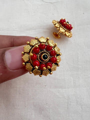 Gold polish ruby studs with coral beads-Earrings-CI-House of Taamara