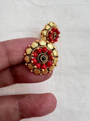 Gold polish ruby studs with coral beads-Earrings-CI-House of Taamara