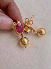 Gold polish ruby studs with gold bead hanging-Earrings-CI-House of Taamara