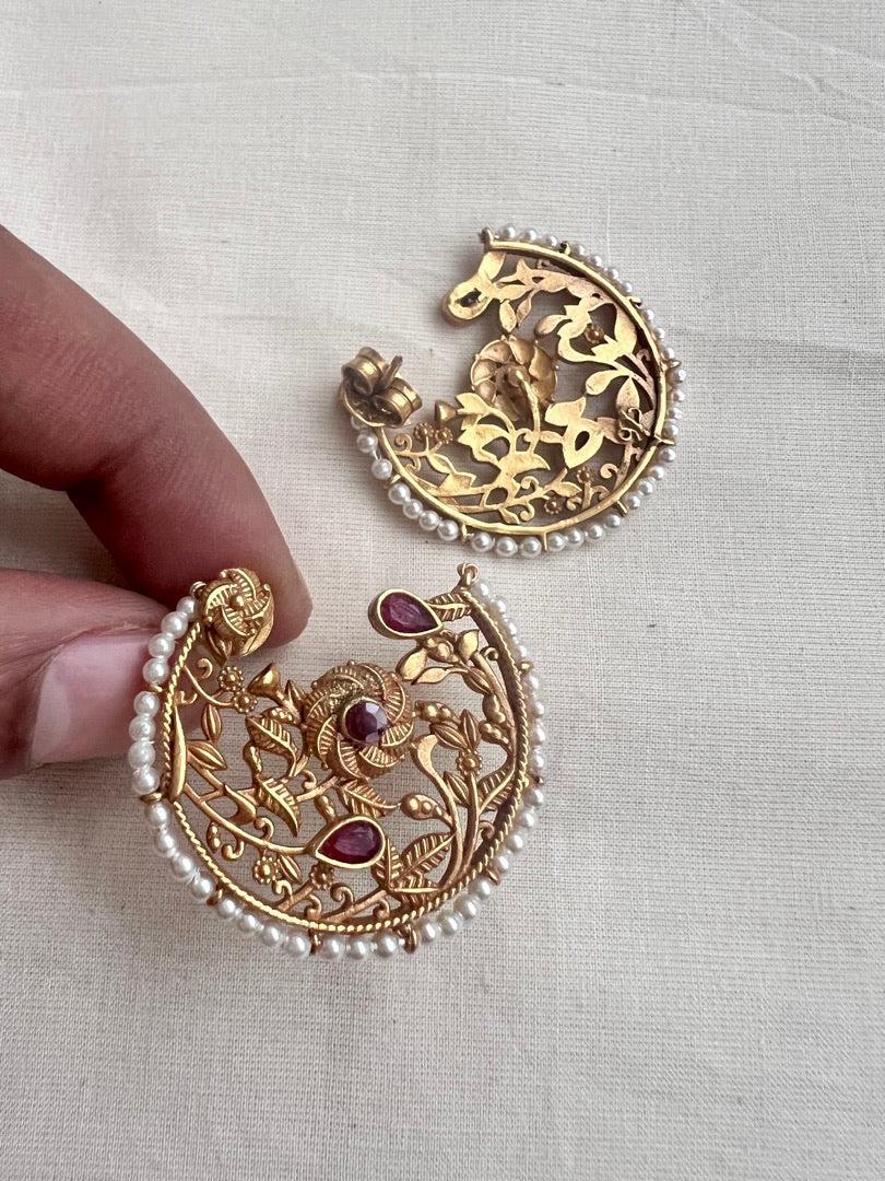 Gold polish ruby studs with pearls-Earrings-CI-House of Taamara