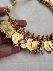 Gold polish short kasumala with kundan motifs-Silver Neckpiece-CI-House of Taamara