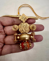 Gold polish statement pendant with coral stone with hasli-Silver Neckpiece-CI-House of Taamara