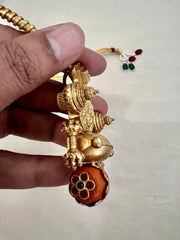 Gold polish statement pendant with coral stone with hasli-Silver Neckpiece-CI-House of Taamara
