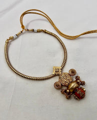 Gold polish statement pendant with coral stone with hasli-Silver Neckpiece-CI-House of Taamara