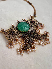 Gold polish statement pendant with hasli-Silver Neckpiece-CI-House of Taamara