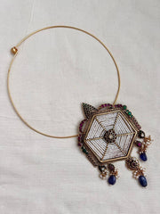 Gold polish statement pendant with hasli-Silver Neckpiece-CI-House of Taamara