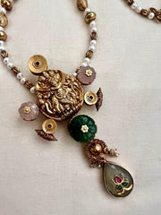 Gold polish statement pendant with pearls and gold beads chain-Silver Neckpiece-CI-House of Taamara