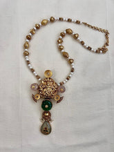 Gold polish statement pendant with pearls and gold beads chain-Silver Neckpiece-CI-House of Taamara