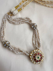 Gold polish stringed pearl necklace with kundan pendant-Silver Neckpiece-CI-House of Taamara