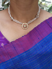 Gold polish stringed pearl necklace with kundan pendant-Silver Neckpiece-CI-House of Taamara