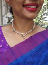 Gold polish stringed pearl necklace with kundan pendant-Silver Neckpiece-CI-House of Taamara