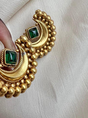 Gold polish studs with green stones-Earrings-CI-House of Taamara