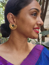 Gold polish studs with green stones-Earrings-CI-House of Taamara