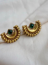 Gold polish studs with green stones-Earrings-CI-House of Taamara