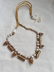 Gold polish threaded necklace with pearls & nagas work beads-Silver Neckpiece-CI-House of Taamara
