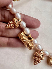 Gold polish threaded necklace with pearls & nagas work beads-Silver Neckpiece-CI-House of Taamara