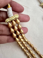 Gold polish three layer antique style beads and corals chain-Silver Neckpiece-CI-House of Taamara