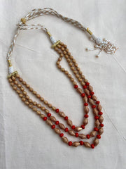 Gold polish three layer antique style beads and corals chain-Silver Neckpiece-CI-House of Taamara
