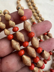 Gold polish three layer antique style beads and corals chain-Silver Neckpiece-CI-House of Taamara