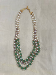 Gold polish three layer chain with jade beads and pearls-Silver Neckpiece-CI-House of Taamara