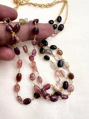 Gold polish tourmaline beads chain-Silver Neckpiece-CI-House of Taamara