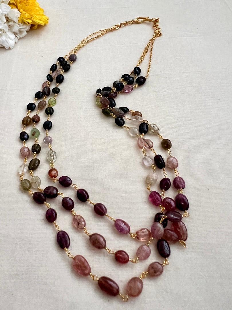 Gold polish tourmaline beads chain-Silver Neckpiece-CI-House of Taamara