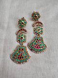 Gold polish turquoise and ruby earrings with pearls-Earrings-CI-House of Taamara