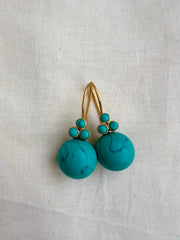 Gold polish turquoise bead hangings-Earrings-CI-House of Taamara