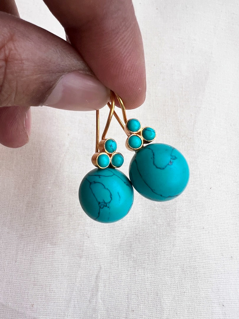 Gold polish turquoise bead hangings-Earrings-CI-House of Taamara