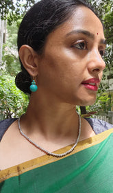 Gold polish turquoise bead hangings-Earrings-CI-House of Taamara