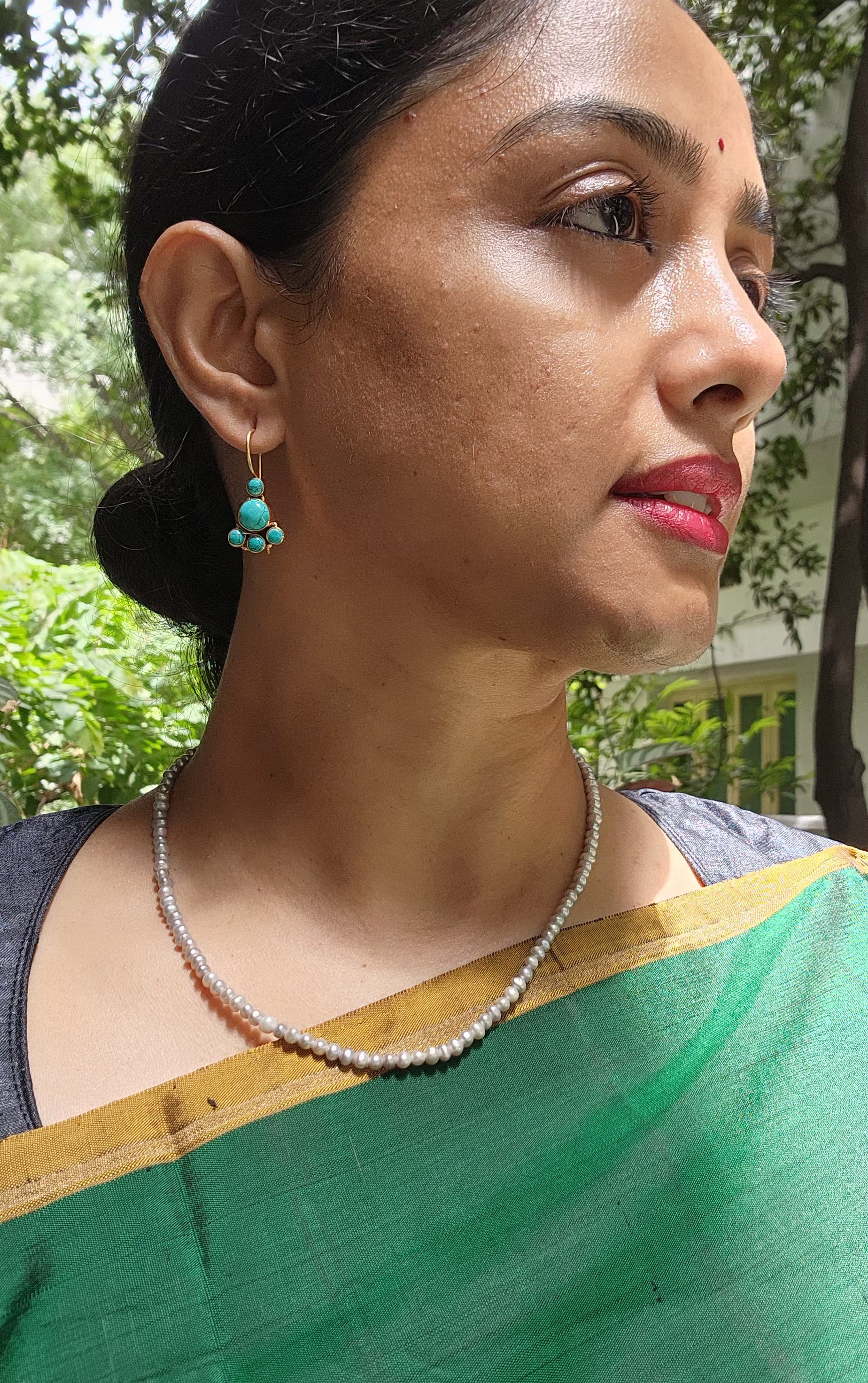 Gold polish turquoise hangings-Earrings-CI-House of Taamara
