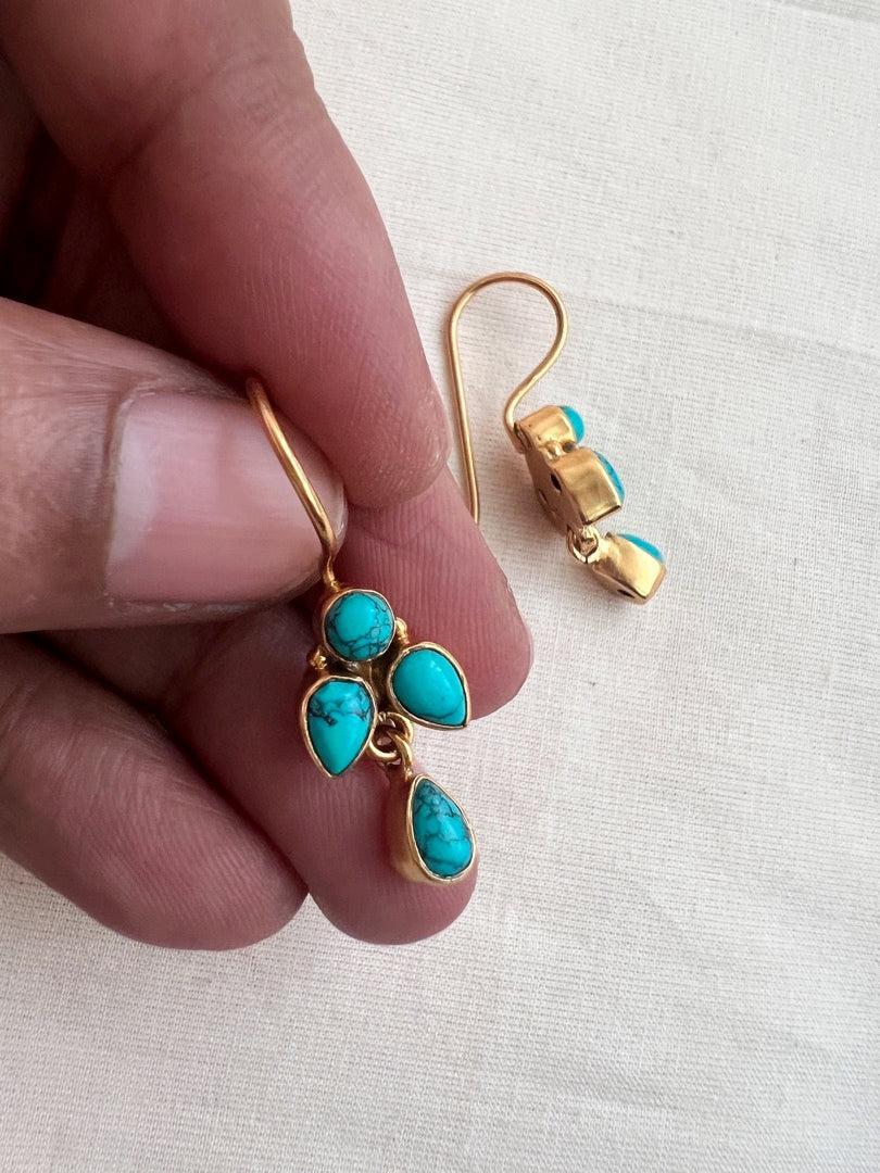 Gold polish turquoise hangings-Earrings-CI-House of Taamara