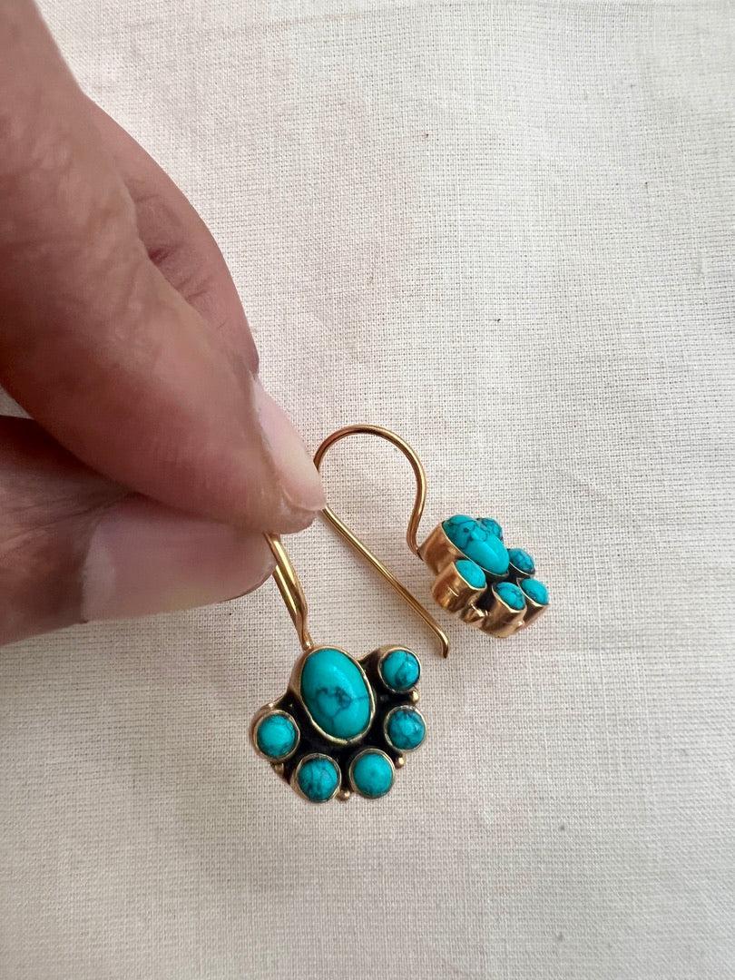 Gold polish turquoise hangings-Earrings-CI-House of Taamara