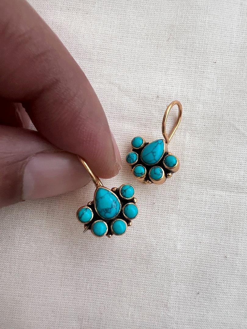 Gold polish turquoise hangings-Earrings-CI-House of Taamara