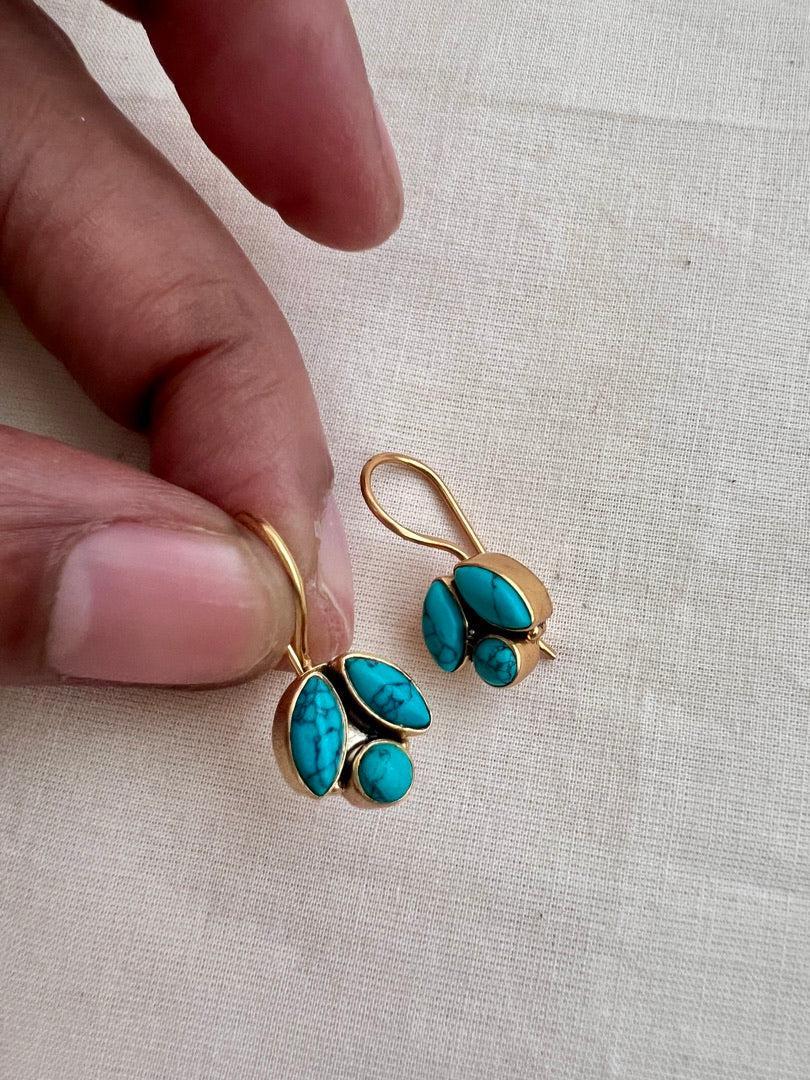 Gold polish turquoise hangings-Earrings-CI-House of Taamara