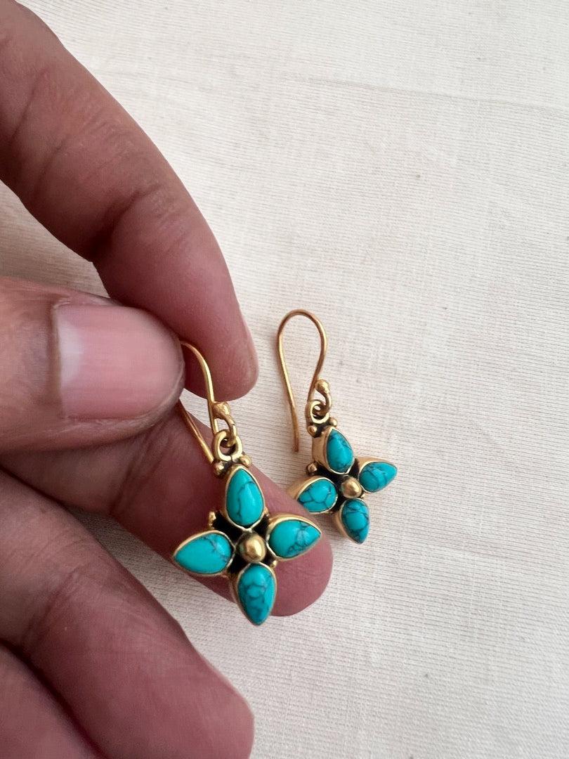 Gold polish turquoise hangings-Earrings-CI-House of Taamara
