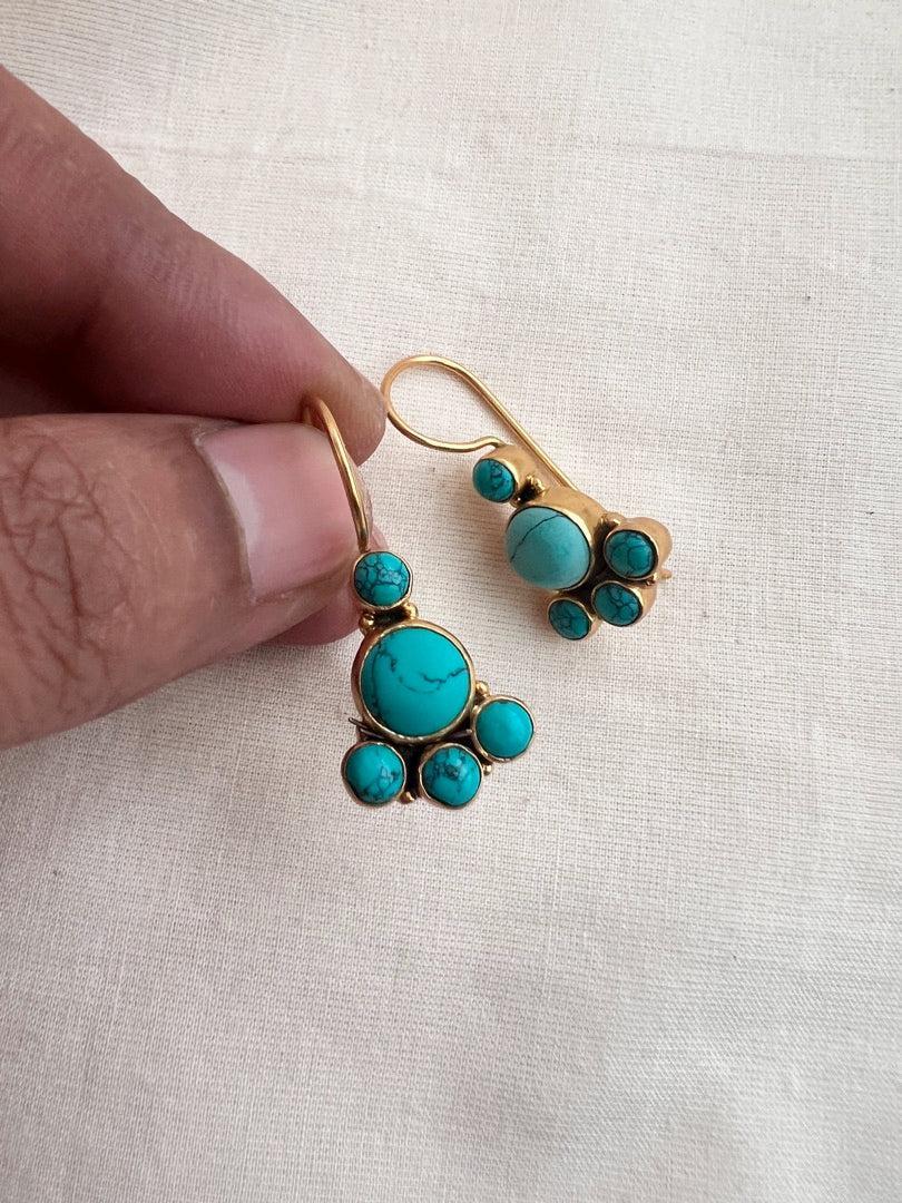 Gold polish turquoise hangings-Earrings-CI-House of Taamara