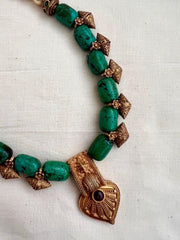 Gold polish turquoise & pearls beaded necklace-Silver Neckpiece-CI-House of Taamara