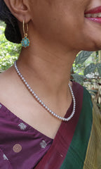 Gold polish turquoise stone loop earrings-Earrings-CI-House of Taamara