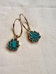 Gold polish turquoise stone loop earrings-Earrings-CI-House of Taamara