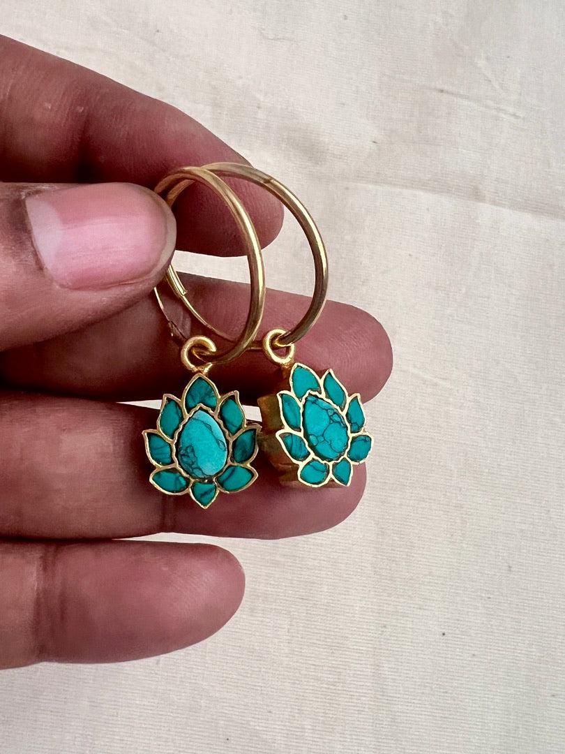 Gold polish turquoise stone loop earrings-Earrings-CI-House of Taamara